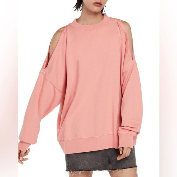Allsaints Unai Oversized Cold  Shoulder Sweatshirt Pink - Picture 3 of 12